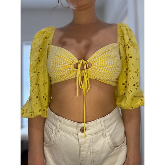 For Love & Lemons Tops - For Love & Lemons Picnic Crop Top — Sunshine (M)
